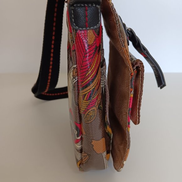 Sakroots Brown Peace Print Coated Canvas Small Flap Messenger Bag 8"x7"x1" - Picture 2 of 16